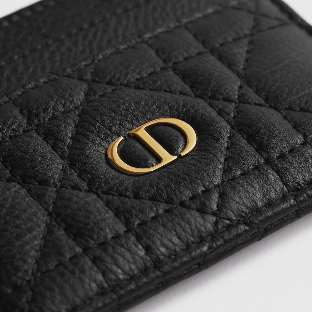 Dior Quilted Black Card Holder with Gold Logo